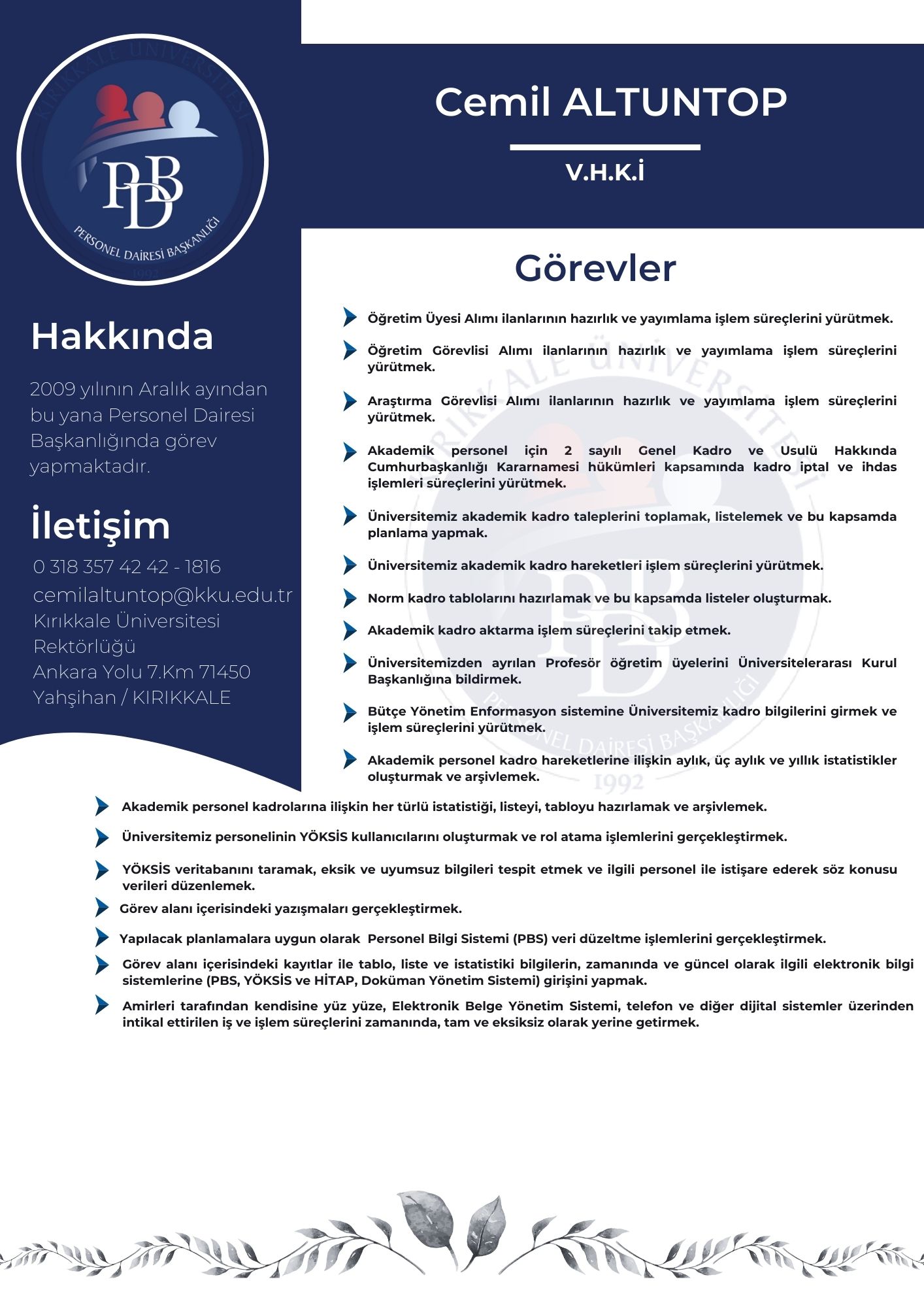 Portrait of Cemil ALtuntop, Kadro, İstatistik ve Planlama Şube Müdürlüğü